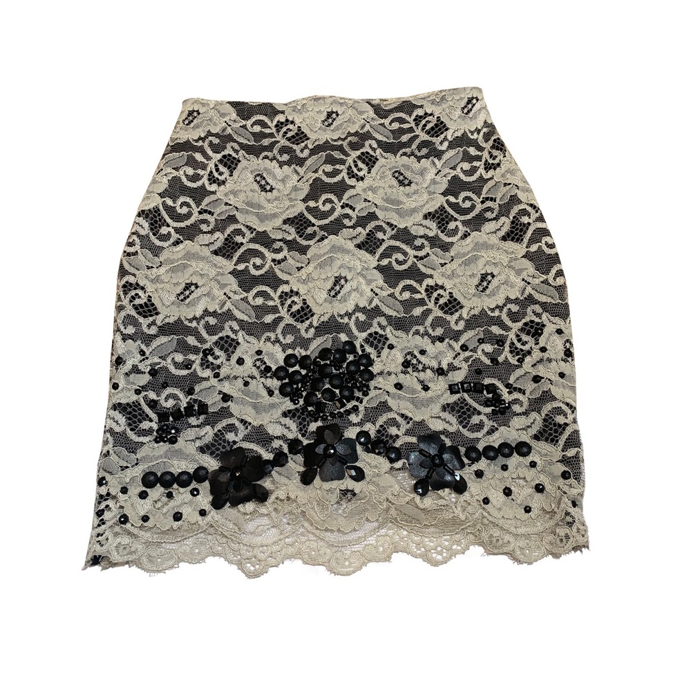 morena rosa party white & black lace skirt with beading & floral